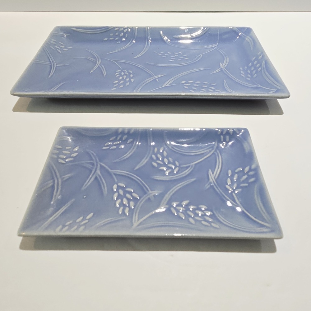 Crabtree & Evelyn Blue Wheat Ceramic Soap Dish Caddy Trinket Tray Rare! - Picture 3 of 7